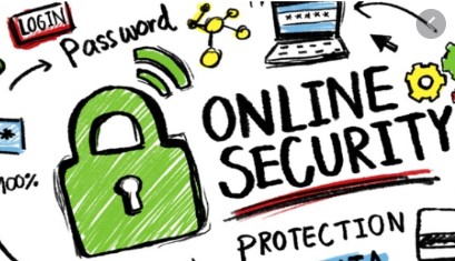 Graphic with images relating to online security such as a padlock, the words 'password' and 'login'