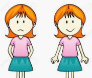 Image of two girls, one with a sad face, one with a happy face